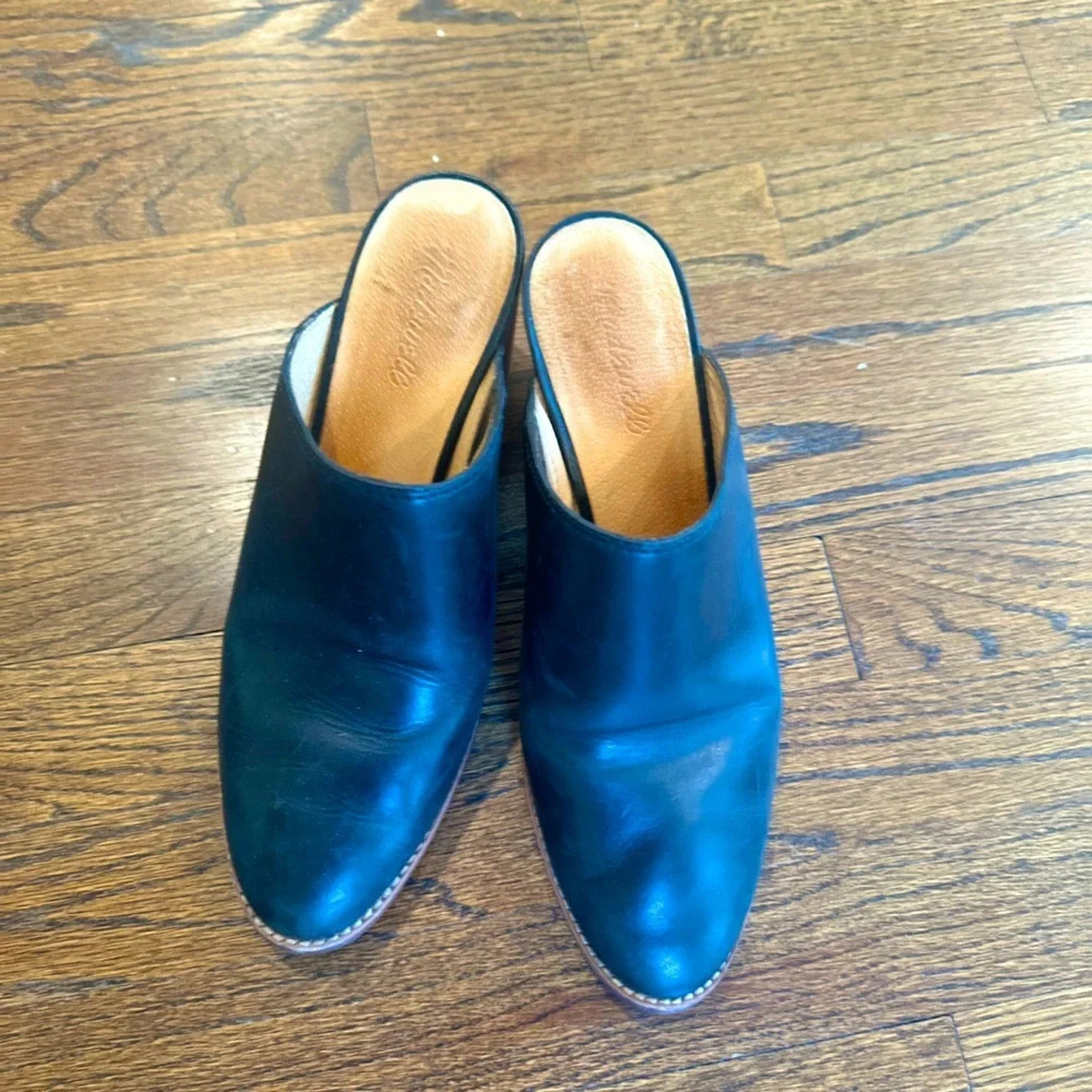Madewell Leather Black Mules Size 8 1/2 Comfortable Block Heels